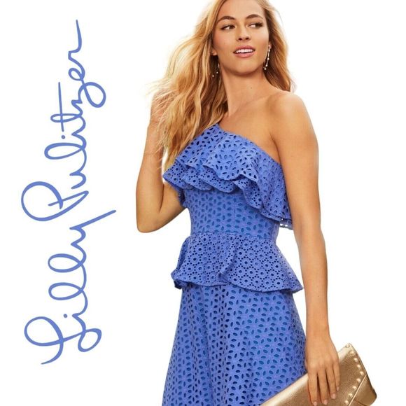 Lilly Pulitzer Josey Dress in Coastal Blue\u200e Oval Flower Petal Eyelet Size 6  $228
